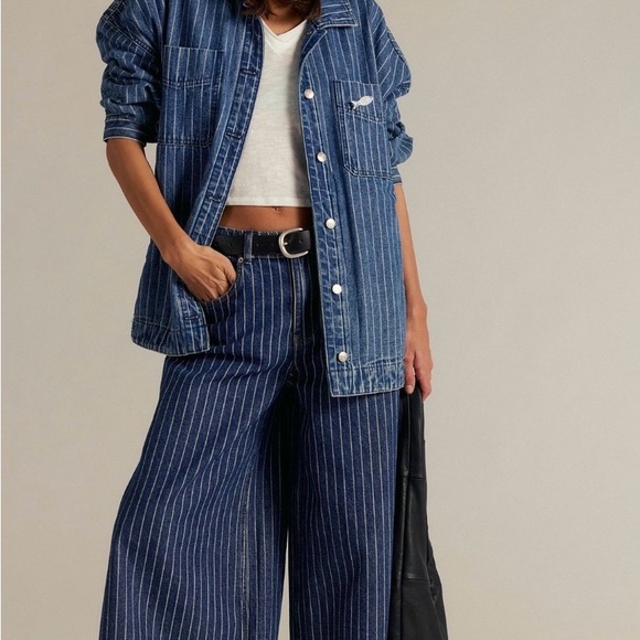 We The Free Denim - Free People High Top Pinstripe Culottes We The Free